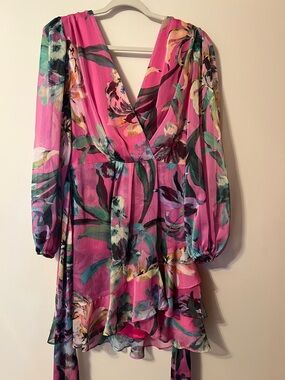 Alex Marie Hot Pink Floral Long-Sleeve Wrap Dress